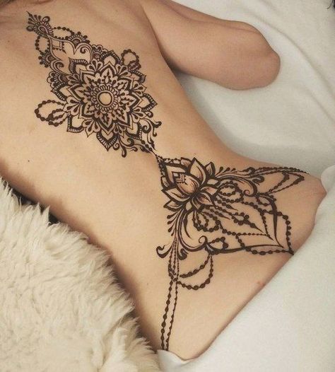 Henna Tattoos On Back, Henna Tattoo Designs Lower Back, Henna Body Designs, Back Tattoo Henna, Henna Tattoo Leg, Underboob Henna, Henna Tattoo Designs Back, Henna Leg Designs, Henna On Back