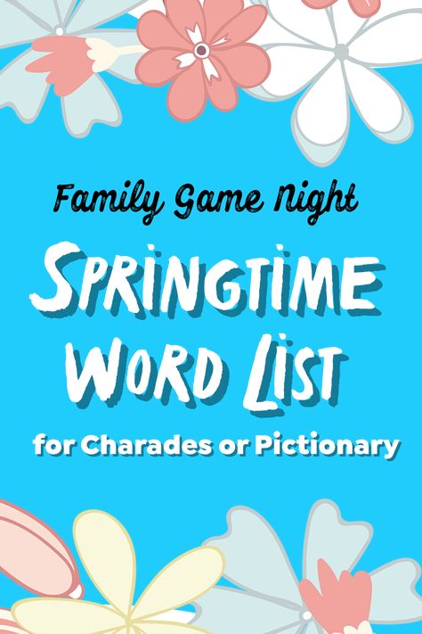 Springtime word list for pictionary. Free Printable for family game night. You can also find more words with the word generator of The Game Gal site. Easter Pictionary Words, Spring Pictionary Words, Pictonary Ideas Words, Easter Pictionary, Pictonary Ideas, Pictionary Word List, Pictionary For Kids, Word Generator, Pictionary Words