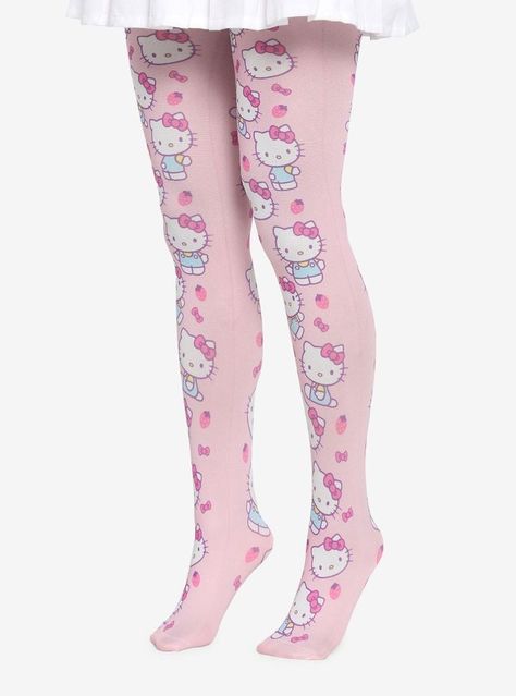 Hello Kitty Hot Topic, Hello Kitty Tights, Sanrio Clothes, Hello Kitty Strawberry, Pink Tights, Kitty Clothes, Hello Kitty Clothes, Sanrio Japan, Strawberry Print