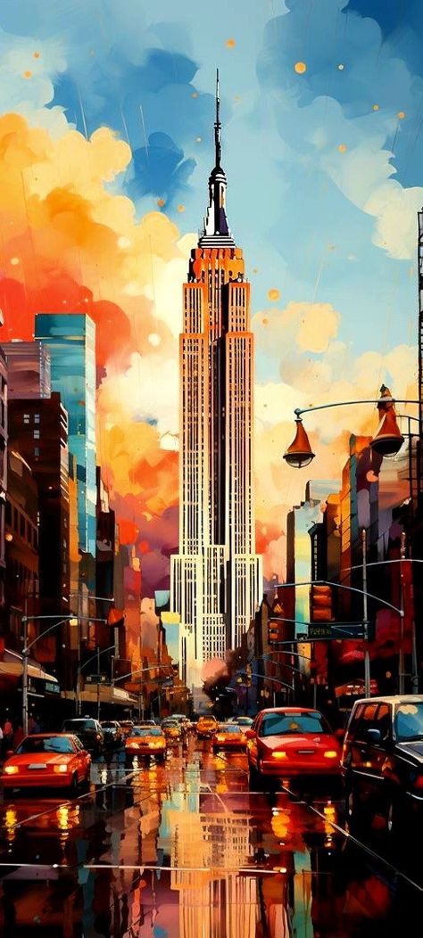 New York Illustration Wallpaper, New York City Drawing, Nyc Illustration, Skyline Artwork, New York Cityscape, Watercolor Paintings Nature, Skyline Painting, Iphone Wallpaper Stills, Dreamy Artwork