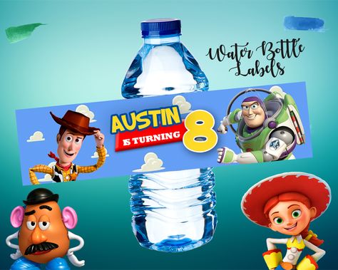 Water Bottle Labels Birthday, Toy Story Invitations, Toy Story Party Decorations, Digital Decorations, Printable Water Bottle Labels, Bottle Labels Printable, Boy Birthday Decorations, Toy Story Theme, Toy Story Birthday Party