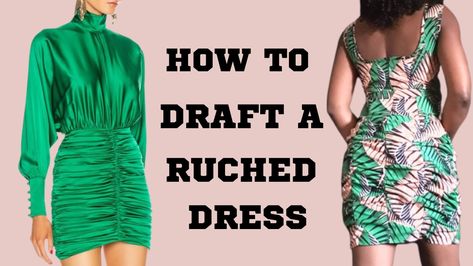 Rouched Dress Bodycon, Ruched Dress Pattern, Turtle Neck Collar, Mini Skirt Pattern, Rouched Dress, Rush Dresses, Dress Tutorials, Hand Stitch, A Turtle