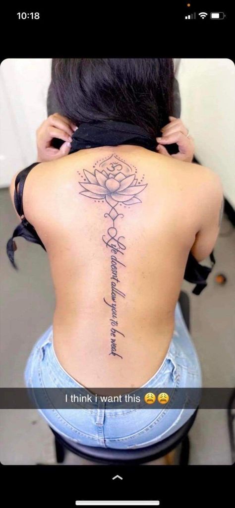 Cute Spinal Tattoo Women, Meaning Spine Tattoos For Women, Lotus Tattoo Back Spine, Spine Tattoos Spiritual, Baddie Spine Tats, Spins Tattoos For Women, Lotus Spine Tattoos For Women, Meaningful Spine Tattoos For Women Bible, Chinese Spine Tattoos For Women