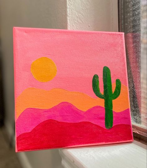 6x6 Canvas Paintings Easy, Cactus Canvas Painting Easy, Paint And Sip Easy Ideas, Easy Simple Painting Ideas On Canvas Summer, Colorful Simple Painting, Easy Colorful Painting Ideas, Summer Simple Paintings, Easy Paintings To Do On Canvas, Cute Simple Paintings Aesthetic