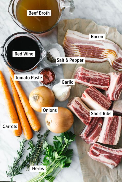 Red Wine Braised Short Ribs - Downshiftology Short Ribs Dutch Oven, Short Rib Recipes Oven, Ribs Recipe Oven, Red Wine Braised Short Ribs, Wine Braised Short Ribs, Braised Short Ribs Recipe, Short Ribs Slow Cooker, Beef Ribs Recipe, Beef Short Rib Recipes