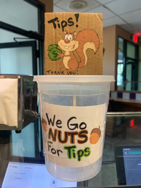 Fall Tip Jar Ideas, Coffee Shop Tip Jar Ideas, Cute Tip Jar Ideas, Cute Tip Jar Ideas For Work, Tip Jar Ideas For Work Funny, Tip Box Ideas, Tip Jar Ideas For Work, Cute Tip Jar, Tips Jar Ideas