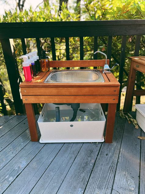 Mud Kitchen + DIY Sensory Foam Paint Cable Reel Mud Kitchen, Mud Kitchen With Water Pump, Mud Kitchen With Sink, Mud Kitchen With Water Dispenser, Mud Kitchen Water Dispenser, Kitchen With Water Dispenser, Toddler Mud Kitchen, Mud Kitchen Diy, Potion Lab