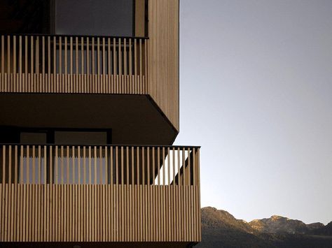 OFIS Architects  shopping roof apartments . bohinjska bistrica Balustrade Design, Modern Roofing, Wood Facade, Wooden Facade, Balcony Railing Design, Roof Architecture, Lan Can, Shed Roof, Balcony Railing