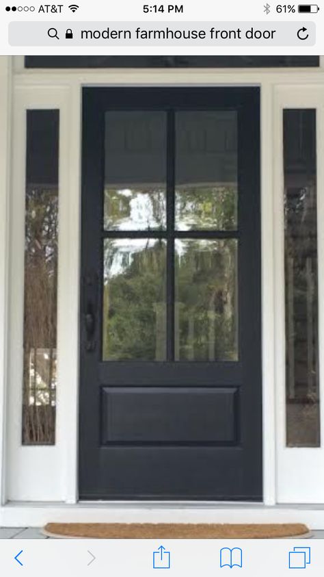 Black Door White Windows, White House Black Door, Exterior Kitchen Doors, Shutter Paint Colors, Kitchen Exterior, Exterior Door Styles, Black Exterior Door, White Bungalow, Black Shutters