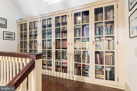 Bookshelves Glass Doors, Bookcase With Glass Doors, Dog Washing Station, Tandem Garage, Window Unit, Built In Bookcase, Traditional Interior, Glass Doors, Built In Storage