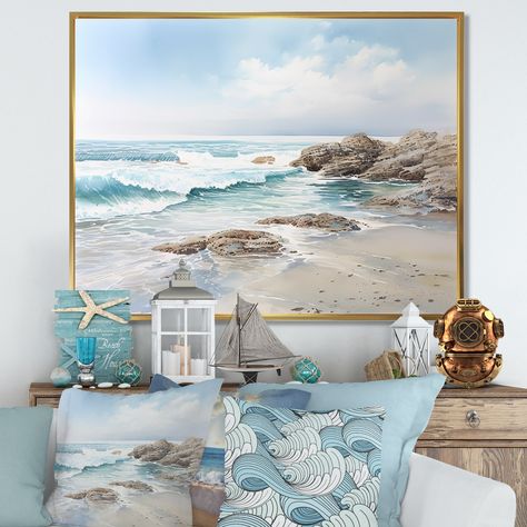 This beautiful "Coastal Ocean Charm In Winter V" Framed Canvas Art is printed using the highest quality fade resistant ink on canvas. Every one of our Coastal Framed Wall art is printed on premium quality cotton canvas. Coastal Room Decor, Beachy Room Decor, Coastal Style Decorating, Neutral Bedroom Decor, Ocean Wall Decor, Coastal Room, Blue Bedroom Decor, Rustic Coastal, Picture Frame Designs