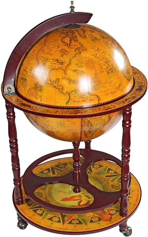 Design Toscano Sixteenth-Century Italian Replica Globe Bar Cart Cabinet on Wheels, 38", Sepia Finish Bar Cart Cabinet, Globe Drinks Cabinet, Globe Bar Cart, Italian Furniture Living Room, Cabinet On Wheels, Globe Bar, Bar Serving Cart, Home Bar Cabinet, European Style Homes