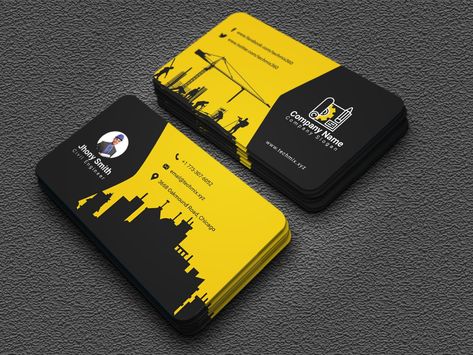 Card Design Architect Visiting Card, Visiting Cards Design For Architects, Visiting Cards Design Civil Engineer, Visiting Card For Construction Company, Industrial Visiting Card Design, Company Business Cards, Construction Business Cards, Business Card Template Psd, Graphic Design Business Card