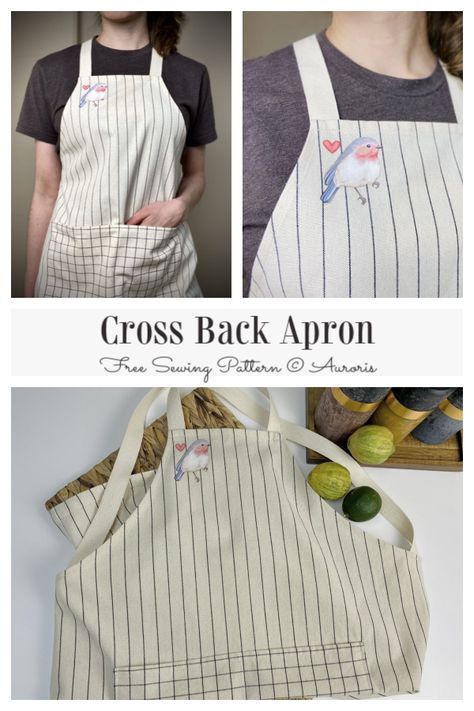 Cross Back Tie Apron Pattern, Crossback Apron Pattern Free, Cross Back Apron Pattern Free, Cross Back Apron Pattern, Fabric Art Diy, Apron Pattern Free, Apron Tutorial, Diy Apron, Cross Back Apron