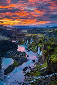 Sigöldugljúfur waterfall canyon in Iceland Waterfalls In Iceland, Iceland Photography, Iceland Waterfalls, Iceland Travel, Beautiful Waterfalls, Jackson Hole, Alam Yang Indah, Beautiful Places To Travel, Agra