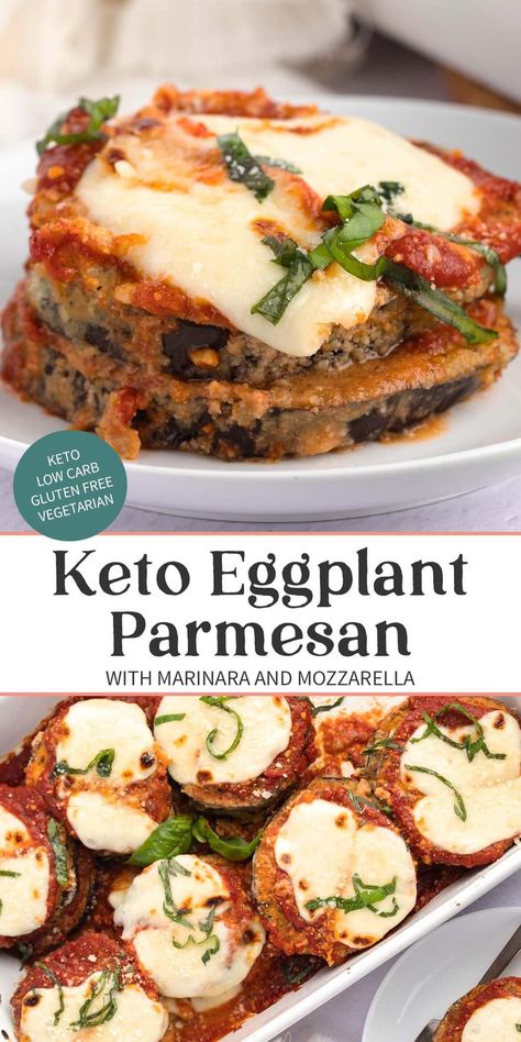 With layers of crispy breaded eggplant, tangy marinara sauce, and creamy mozzarella cheese, this keto eggplant parmesan is a delicious Italian meal that no one will believe is low carb. Work this meat-free entree into your keto meal rotation for a delightfully delicious change of pace. Keto Eggplant Parmesan, Keto Eggplant, Italian Eggplant, Arab Food, Eggplant Parmesan Baked, Low Carb Marinara, Eggplant Recipes Parmesan, Goats Cheese, Baked Eggplant