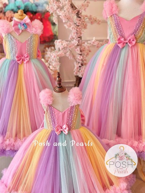 Our best selling rainbow gown perfect for unicorn/butterfly/fairytale land themed birthdays! Available for sizes: 3-4yo 5-7yo 8-9yo On hand and ready to ship Message us for inquiries Rainbow Gown, Fairytale Land, Long Frocks, Unicorn Rainbow, Feeling Special, Girl Dresses, Birthday Outfit, Princess Dress