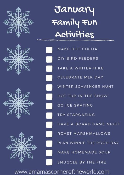 Kids January Activities, January Bucket List Ideas Kids, Winter Bucket List For Kids, January Family Activities, January Bucket List, Activities For January, January Preschool Themes, Preschool Outdoor Activities, Aesthetic 2025