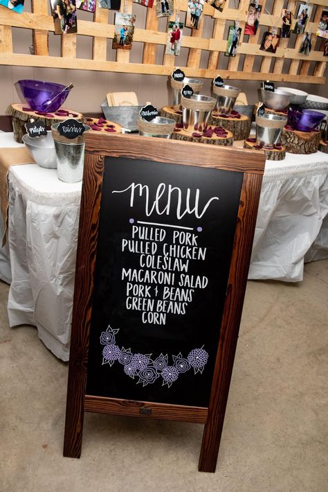 Pulled Pork Catering Ideas, June Wedding Reception Ideas, Pulled Pork Wedding Buffet, Bbq Bar Ideas Buffet, Bbq Buffet Table Ideas, Bbq Wedding Reception Decoration, Pig Roast Wedding, Wedding Menu Sign, Wedding Supper