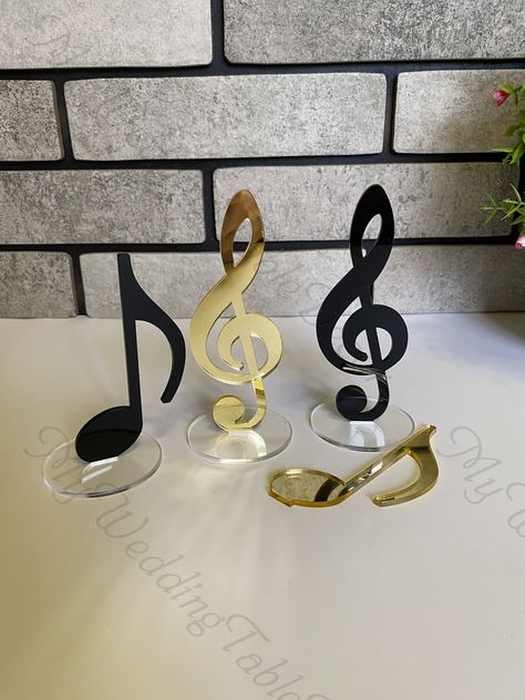 Set of note and treble clef ornament signs treble clef ornament music treble clef music lover symbol music teacher piano teacher gift gold Hello! Glad to see you in the "MyWeddingTableDecor" store!  We provide high-quality laser-cut items from plywood, fireboard, wood, and acrylic sheets to make your wedding, birthday, party, or any other occasion or event the most creative, unique, and beautiful. We try to have an individual approach to each customer.  Business event or birthday party? Wedding Paris Wedding Theme, Music Theme Party, Piano Teacher Gift, Christmas Party Backdrop, Graduation Tables, Name Place Cards, Custom Wall Decor, Business Event, Piano Teacher