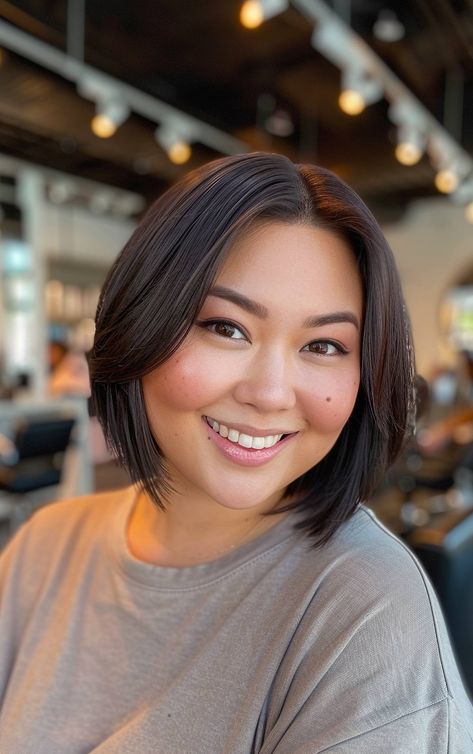 Best Bob Haircuts for Chubby Faces for 2025 Short Bob Round Face, Bob Haircut Round Face, Haircut Round Face, Kręcony Bob, Short Hair For Chubby Faces, Haircuts For Chubby Faces, Bobs For Round Faces, Hair For Round Face Shape, Bob Hairstyles For Round Face