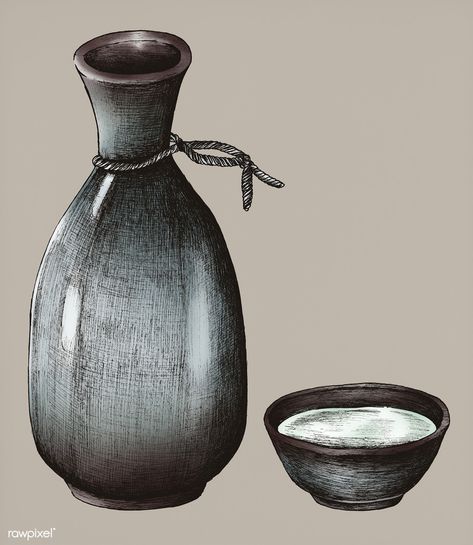 Hand drawn mirin Japanese rice wine | premium image by rawpixel.com Sake Illustration, Wine Bottle Illustration, Adventurers Guild, Photo Japon, Adventurer's Guild, Japanese Wine, Graphic Design Jobs, Bottle Drawing, Wine Logo