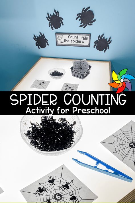 Spider Sorting Activity, Spider Centers Preschool, Counting Spiders Preschool, Cognition Activities For Preschoolers, Spider Montessori Activities, Spider Exhibit Dramatic Play, Spider Unit Preschool, Fall Light Table Activities Preschool, Pre K Counting Activities