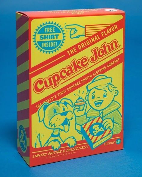 Johnny Cupcakes Design, 90s Graphic Design, Retro Packaging, Johnny Cupcakes, Toy Packaging, Cracker Jacks, Playing Cards Design, Pop Culture Art, Kids Poster