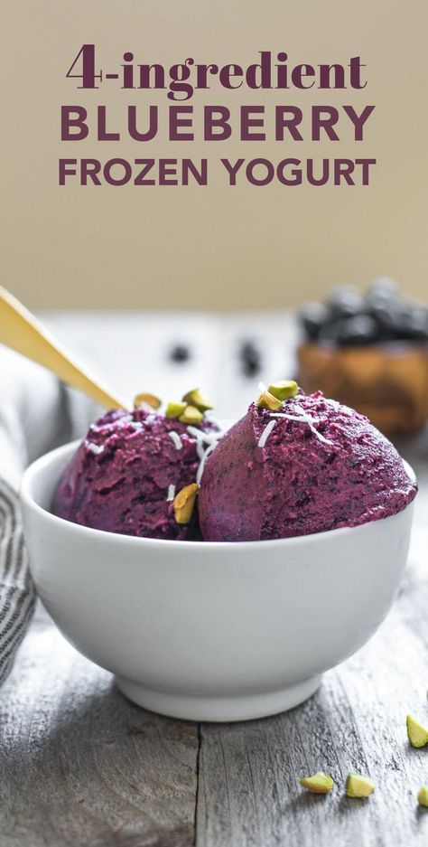 Blueberry Recipes Easy, Blueberry Frozen Yogurt, Frozen Yogurt Blueberries, Frozen Yogurt Recipes, Ice Cream Maker Recipes, Yogurt Ice Cream, Healthy Yogurt, Blueberry Juice, Protein Ice Cream