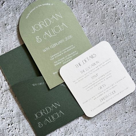 Ultra modern typography meets soothing sage greens in this layered pocket wedding invitation suite. Available to purchase as just the invitation, invitation and details card or the whole set including pocket. Should you wish to see the quality of my invitations prior to committing to the full purchase, please consider ordering a sample. To order a sample simply add 1 to cart and purchase. Please be advised that samples are pre-printed and not personalised with your details. Please be advised tha Wedding Green Invitation, Forest Green And Sage Wedding, Wedding Invites Green, Sage Green Wedding Invites, Sage Green Invitations, Green And White Wedding Theme, Wedding Invitations Sage Green, Wedding Card Green, Sage Wedding Invite