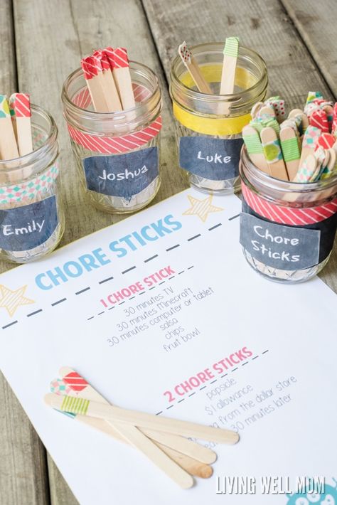 Chore Jar, Chore Sticks, Behavior Chart Toddler, Reward System For Kids, Chore Chart For Toddlers, Free Printable Chore Charts, Chore System, Toddler Chores, Job Chart