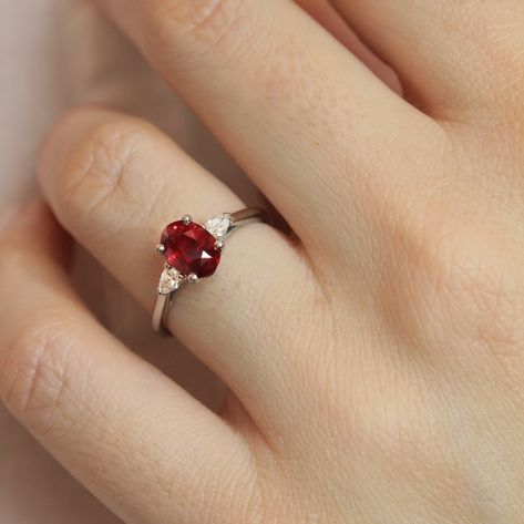 Rubies with Diamonds 💎♦️💎 Rubies look exceptional on their own, but add a diamond and the colour and vibrancy reaches another level of lush red. Add two diamonds, and that stone becomes poetry! Here are some ways to incorporate side diamonds, from our signature styles to more bespoke made pieces. 1 Isabella setting 0.60ct Ruby Round cut side stones 18k Recycled Rose Gold Made to order 2 Bespoke setting 2.00ct Ruby Calf head cut side stones Platinum Available Online 3 Vivian setting 1.... Cluster Engagement Ring, Ruby Ring, Signature Style, Ruby, Platinum, Rose Gold, Engagement Rings, Stone, Red