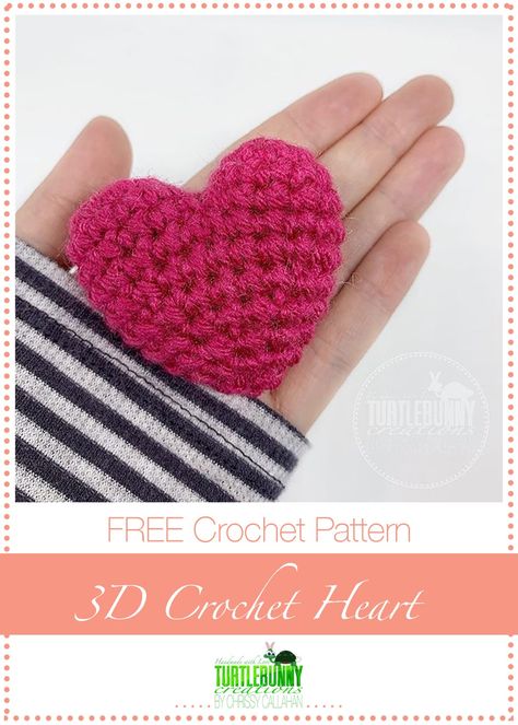 3d Crochet, Crochet Heart Pattern, Crochet Simple, 3d Heart, Gift Toppers, Holiday Patterns, Basic Crochet Stitches, Crochet Heart, Bag Crochet