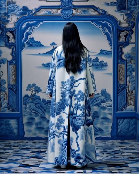 Hilke Muslim (@hilke.muslim) • Instagram photos and videos Mermaid Style Prom Dresses, Chinoiserie Pattern, Pinned Post, Geisha Art, Blue Chinoiserie, Paisley Art, Bucharest Romania, Fashion Photography Inspiration, Blue Pottery