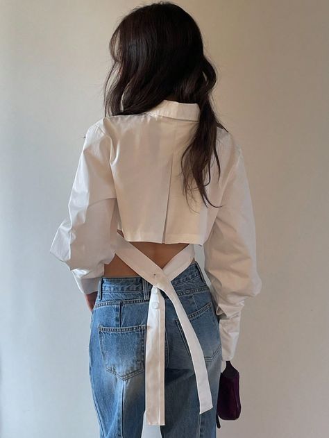 White Goth, Woman Blouse, Casual Long Sleeve Shirts, Front Tie Shirt, Plain Shirts, Matches Fashion, Sleeves (women), White Casual, Stylish Shirts