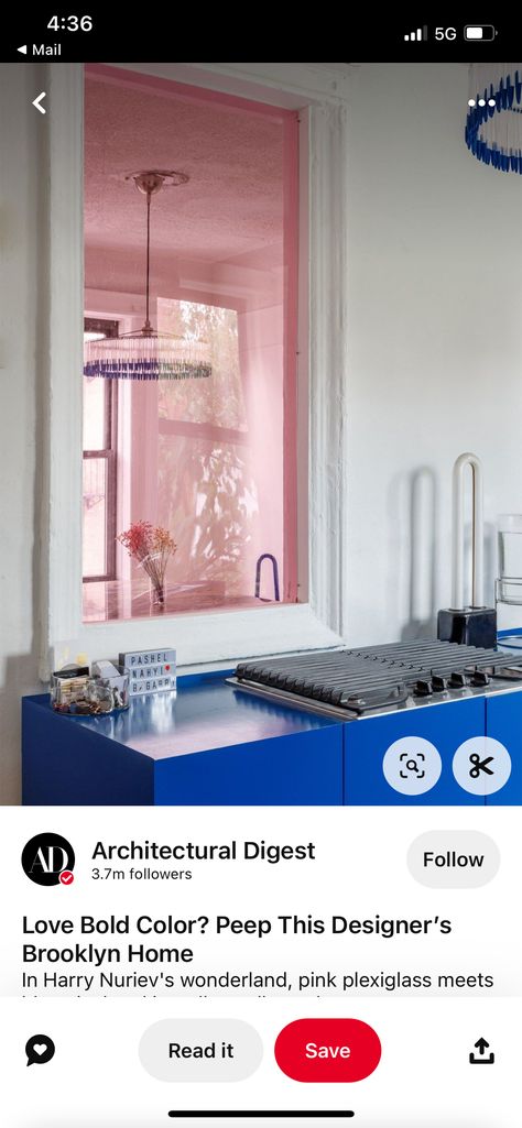 Eccentric Decor, Brooklyn Apartment, Smart Tiles, Best Kitchen Designs, Blue Vinyl, Luxury Kitchens, Cheap Decor, Bold Color, Architectural Digest