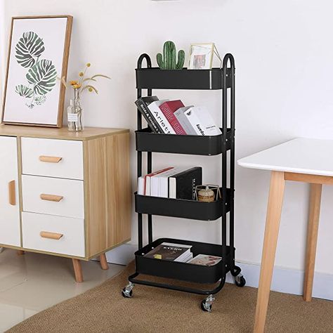 Wheel Storage Rack, Shelf With Wheels, Black Book Cart, Rolling Shelf, Portable Shelves, Dream Homestead, Rolling Shelves, Girls Apartment, Room Products