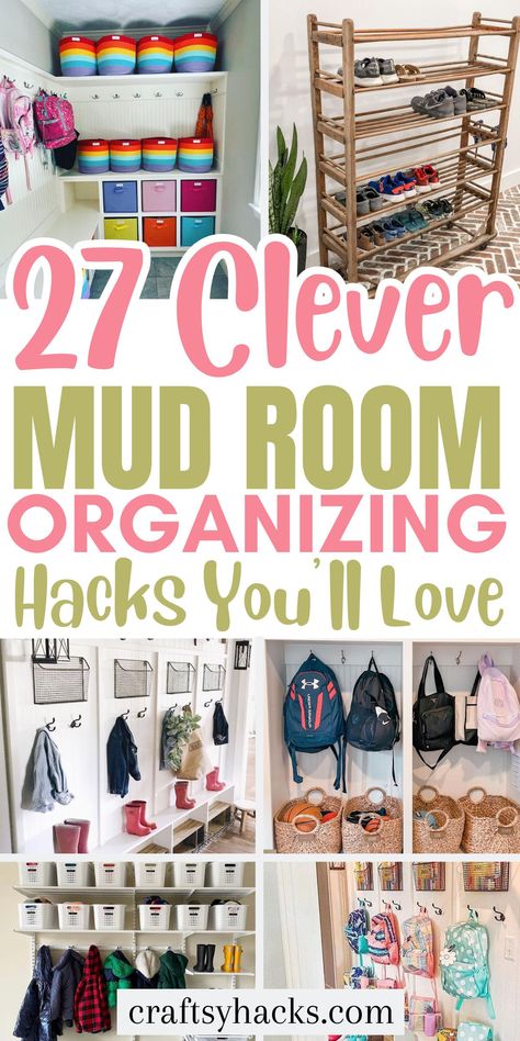 Discover the best mudroom storage hacks to streamline your space! Organizing your home is easy with efficient mud room decluttering ideas. Create your dream mudroom with these easy storage organization options. Large Family Mudroom Organization, Organized Mudroom Ideas, How To Organize Mudroom, Small Mudroom Organization Ideas, Storage Hooks Organizing Ideas, Cube Storage Mudroom, Sports Storage Ideas Mud Rooms, Kids Backpack Storage Ideas, Mitten And Hat Storage Ideas