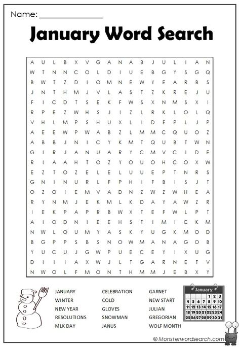 Check out this fun free January Word Search, free for use at home or in school This is a printable January Word Search pdf file, just click on the image to open the pdf, you can save it or print it. Words included in this fun file are: JANUARY WINTER NEW YEAR RESOLUTIONS MLK DAY CELEBRATION COLD GLOVES SNOWMAN JANUS GARNET NEW START JULIAN GREGORIAN WOLF MONTH January Word Search For Kids, January Word Search, 13 Colonies Activities, Holiday Word Search, Word Puzzles For Kids, Teaching Us History, Free Printable Word Searches, Social Studies Notebook, 13 Colonies