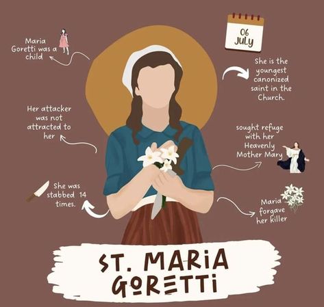 St Maria Goretti, Catholic Feast Days, Maria Goretti, Catholic Wallpaper, St Maria, Mexican Culture Art, Saint Quotes Catholic, Christian Prints, Bible Lessons For Kids