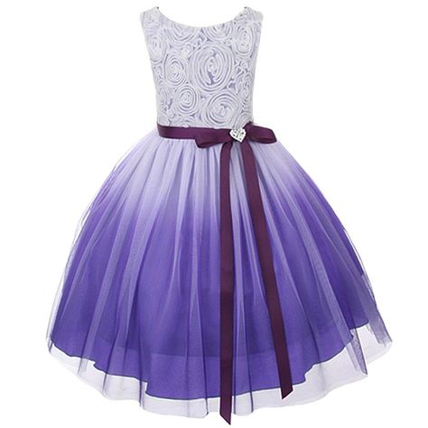 Purple Ombre Rosette Special Occasion Flower Girls Dress Christmas Wedding 2-14 Purple And Silver Dress, Toddler Dresses Fancy, Purple Flower Girls, Purple Flower Girl Dress, Easter Flower, Girls Special Occasion Dresses, Purple Dresses, Purple Bridesmaid Dresses, Ombre Fashion