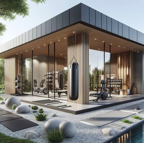 Modern Gym Exterior Design, Gym Outdoor Design, Modern Gym Exterior, Gym Exterior Design, Outdoor Gym Ideas, Outdoor Gym Design, Gym Exterior, Rooftop Gym, Gym Outside