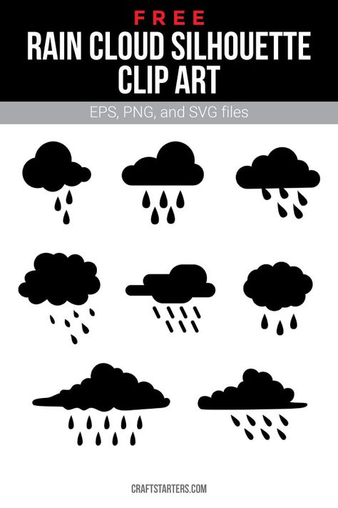 Rain Silhouette, Cloud Silhouette, Rain Clipart, Free Rain, File Ideas, Free Cricut, Moon Clouds, Silhouette Clip Art, Kids Rain