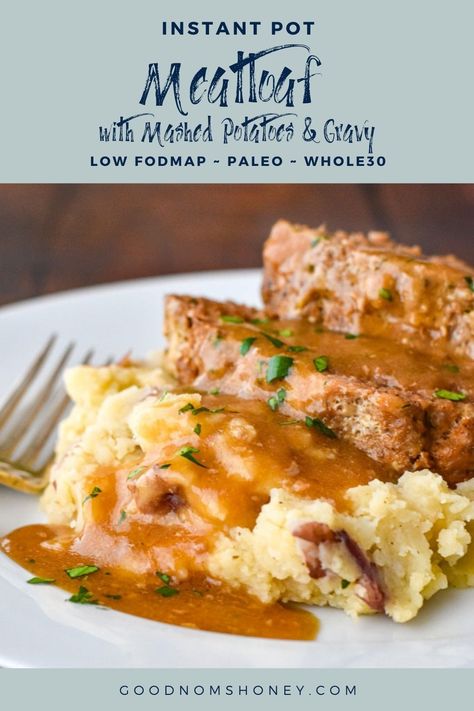 Low Fob Dinner, Pressure Cooker Meatloaf, Meatloaf With Mashed Potatoes, Low Fodmap Dinner Recipes, Meatloaf With Gravy, Fodmap Dinner Recipes, Instant Pot Meatloaf, Mashed Potatoes Gravy, Low Fodmap Dinner