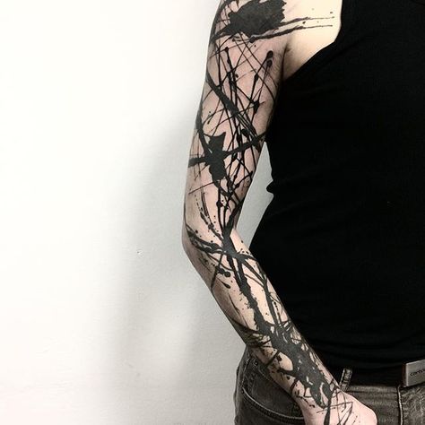 Splatter Tattoo Black, Black Splatter Tattoo, Spilled Ink Tattoo, Brush Tattoo Ideas, Arm Scar Tattoo Coverup, Blackwork Tattoo Men, Messy Tattoo, Black Abstract Tattoo, Splatter Tattoo