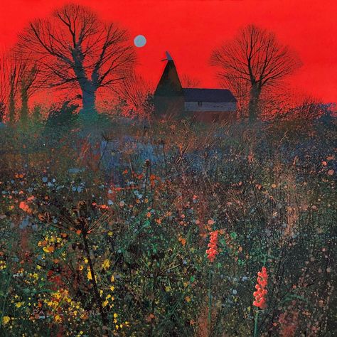 281 Likes, 26 Comments - Paul Evans (@paulevansartist) on Instagram: “Red Sky at Night. Ink and watercolour, 38cmx38cm, Lavenham Contemporary. #red #sky #evening…” Evans Art, Paul Evans, Iconic Wallpaper, Abstract Flower Art, Red Sky, Traditional Landscape, Graphic Design Photography, Scary Art, Contemporary Landscape