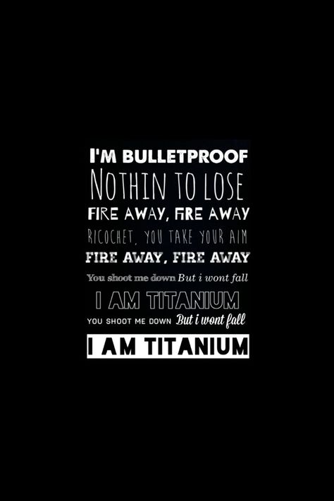 "I'm bulletproof, nothing to lose. Fire away, fire away" David Guetta - Titanium Quotes Music Lyrics, Quotes Song Lyrics, Lyrics To Live By, Quotes Music, Music Words, Song Lyric Quotes, Feelings Words, Music Quotes Lyrics, David Guetta