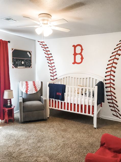 Baseball Nursery Theme, Vintage Baseball Nursery, Sports Nursery Theme, Red Nursery, Baby Boy Baseball, Baseball Nursery, Sports Nursery, Boy Nursery Themes, Blue Nursery Decor