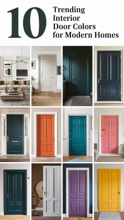 10 Trending Interior Door Colors for Modern Homes Inside Painted Front Door, Fun Trim Colors, Interior Colored Doors, Teal Doors Interior, Interior Front Door Makeover, Painting Interior Doors Different Colors, Interior Painted Doors Ideas, Dark Blue Interior Doors, Painting Inside Front Door