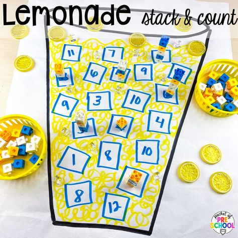 Lemonade stack & count plus more summer butcher paper activities for literacy, math, and fine motor for preschool, pre-k, and kindergarten. Picnic Science Activities For Preschool, Summer Literacy Activities, Summer Math Activities, Paper Activities, Pocket Of Preschool, Picnic Activities, Prek Crafts, Literacy Activities Preschool, Multisensory Activities